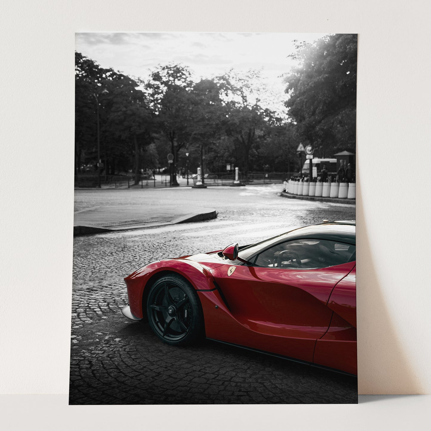 Red Ferrari on a Black & White Street