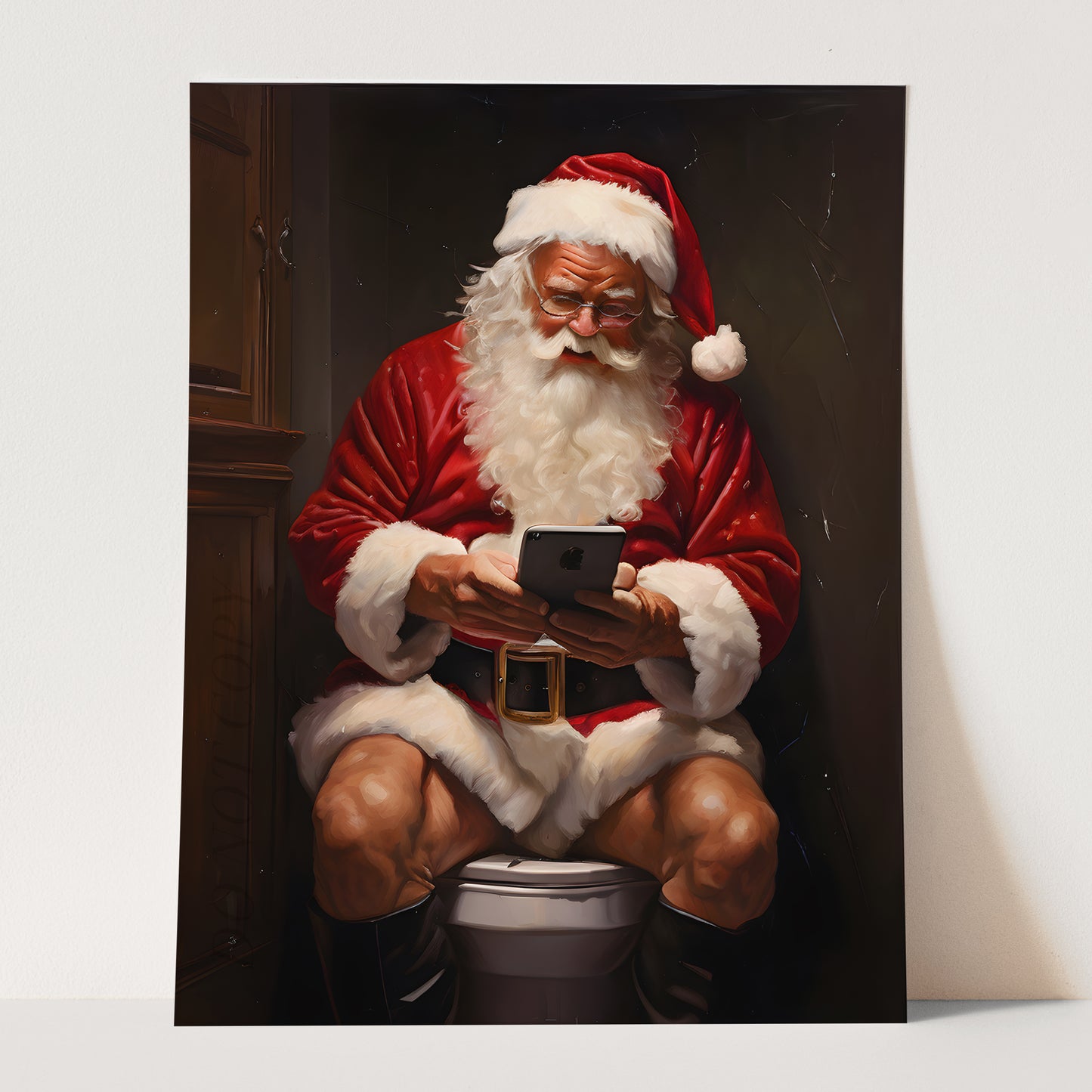 Santa Claus on His Phone on the Toilet