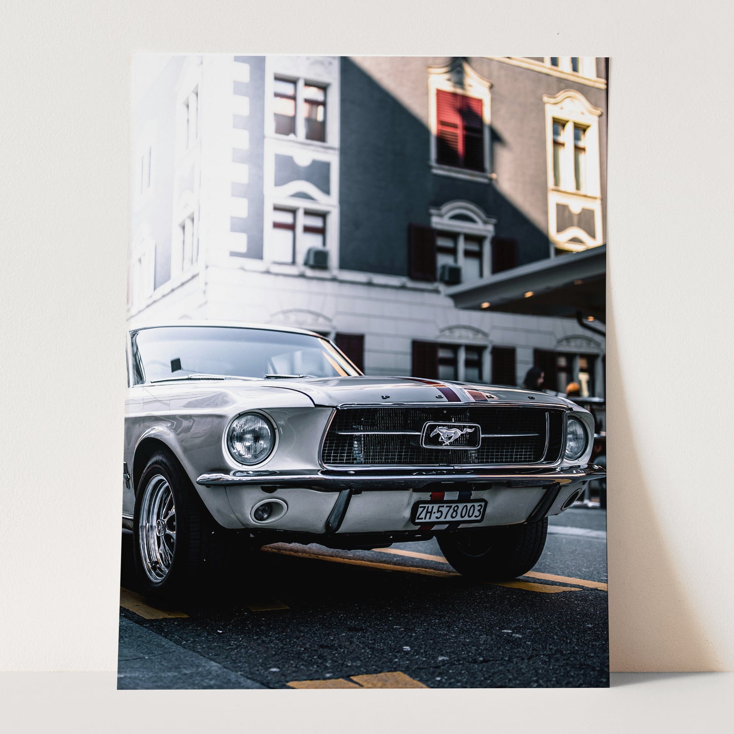 Silver Ford Mustang in the City