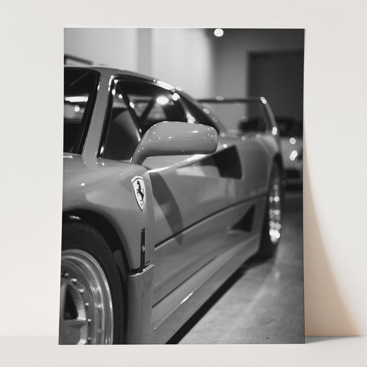 Red Ferrari F40 Side View in Black & White