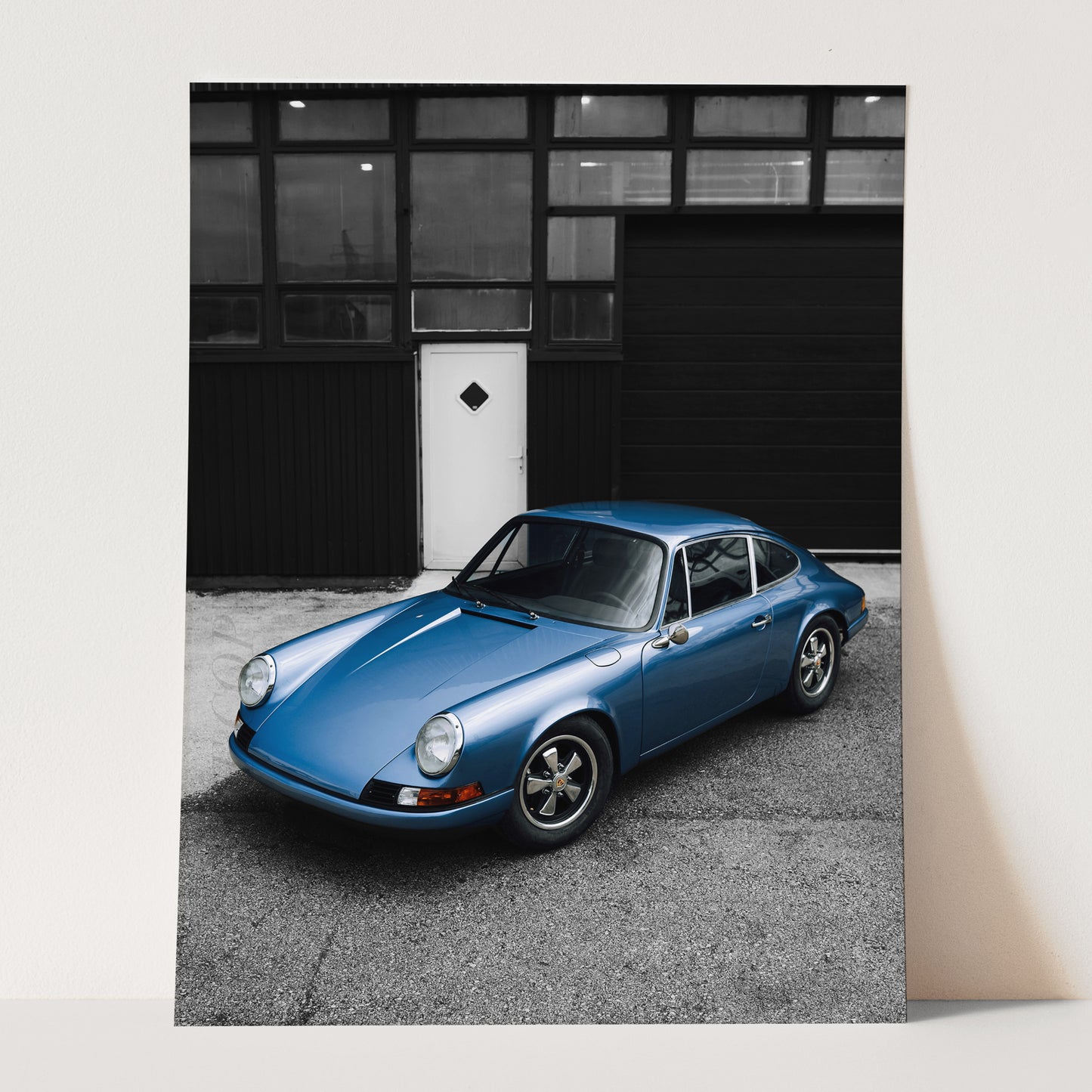 Old Blue Porsche 911 on Black & White