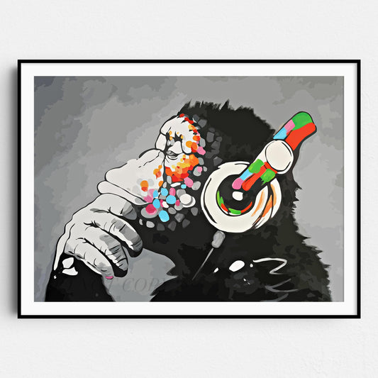 Banksy Monkey Beat - DJ Monkey Wearing Headphones