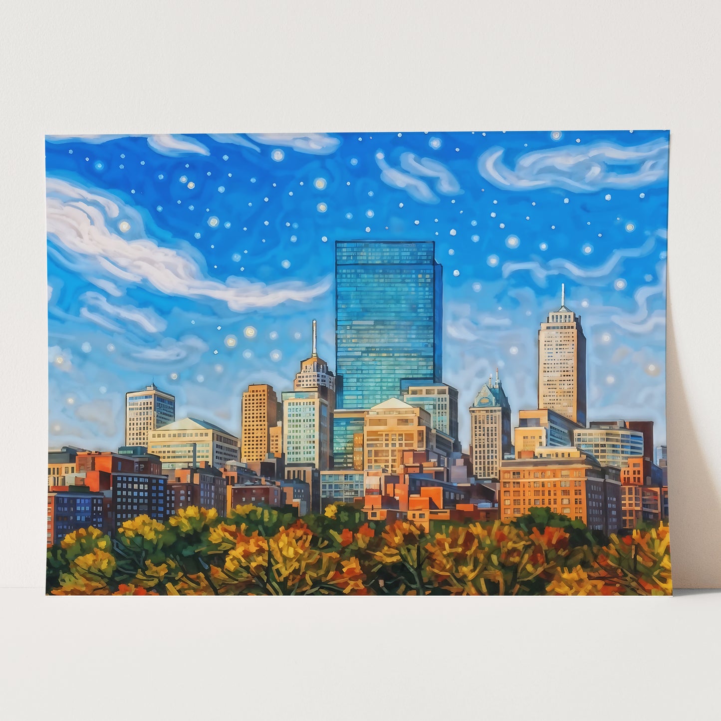 Boston Skyline Painted in Van Gogh Style