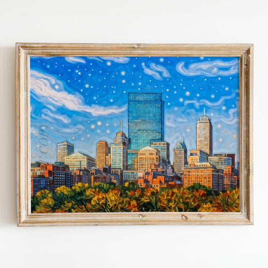 Boston Skyline Painted in Van Gogh Style
