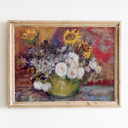 Bowl With Sunflowers Roses And Other Flowers (1886) by Van Gogh