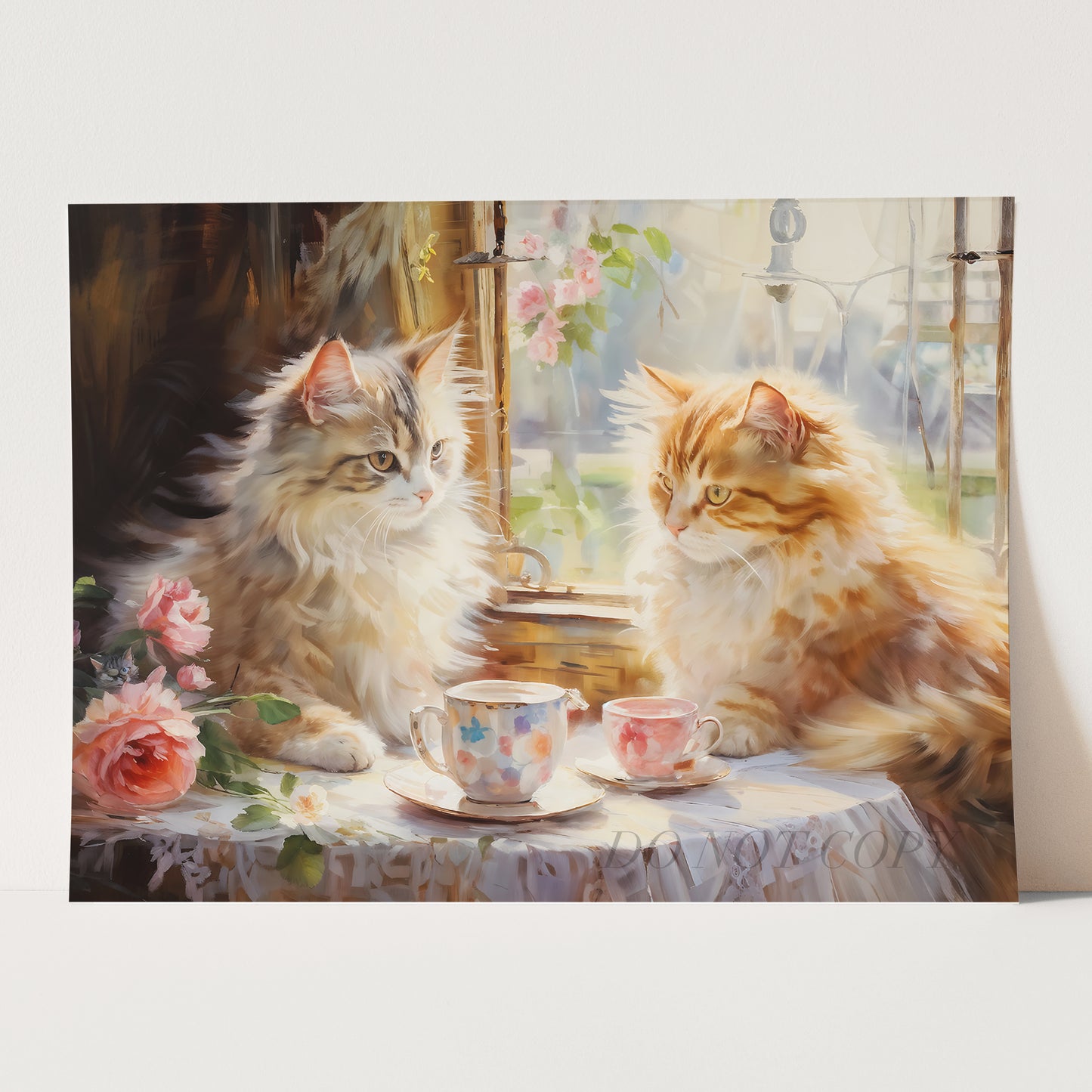 Cats Having Tea - Impressionist Style