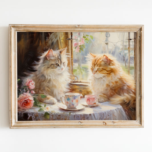 Cats Having Tea - Impressionist Style