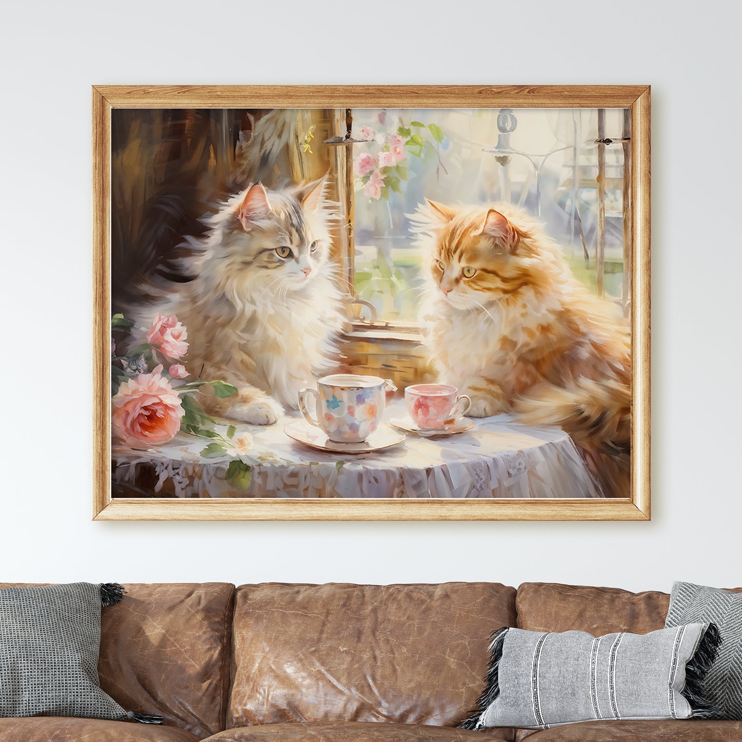 Cats Having Tea - Impressionist Style