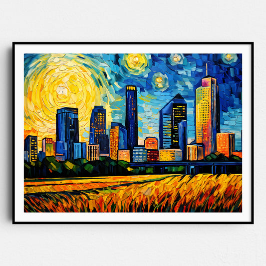Houston Texas Skyline Van Gogh Starry Night
