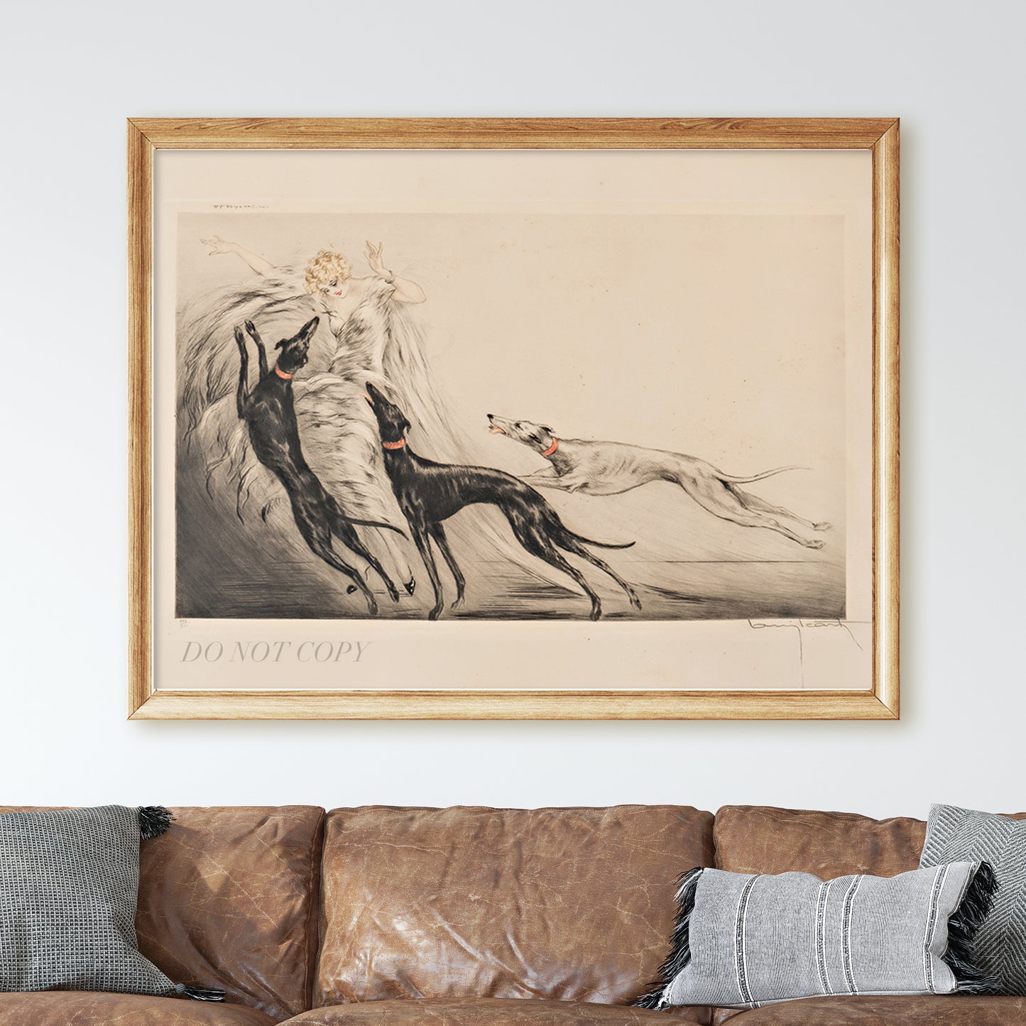Icart Art Deco Fashion Lady Greyhound Dogs Coursing by Louis Icart