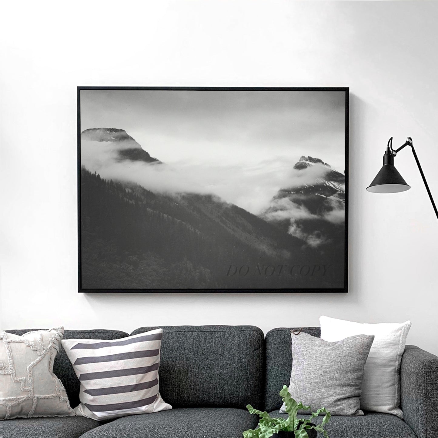 In Glacier National Park, Mountain With Clouds by Ansel Adams