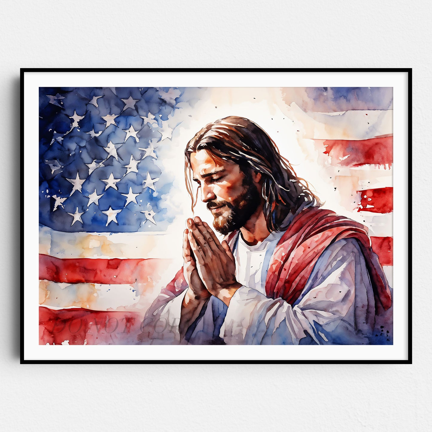 In God We Trust - Jesus Praying With American Flag