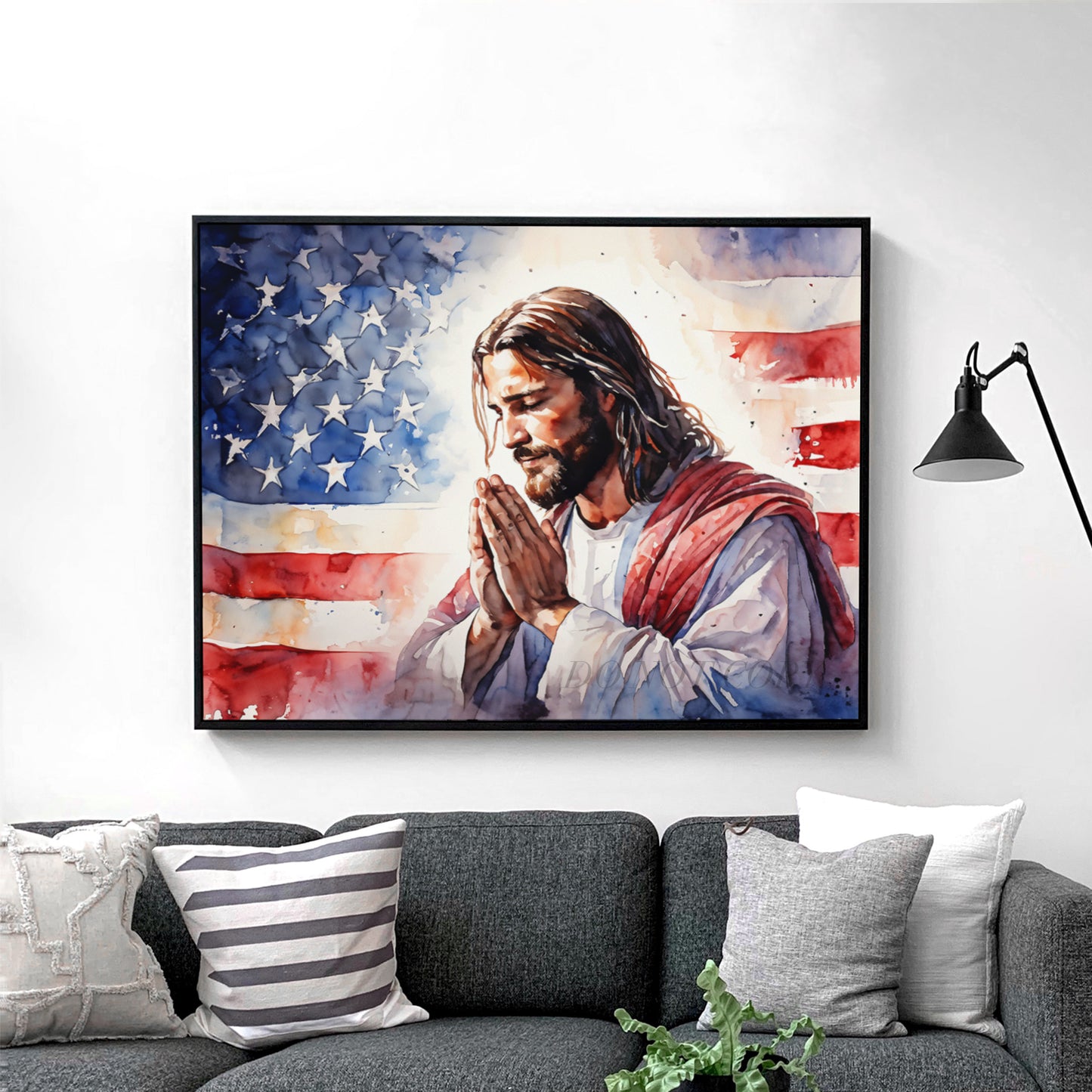 In God We Trust - Jesus Praying With American Flag