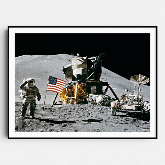 Irwin And Flag at Hadley Moon Base, 1971