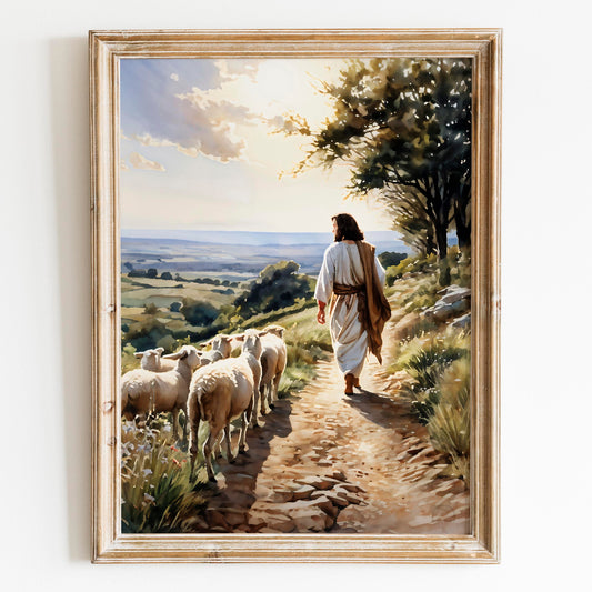 Jesus Christ Walking with the Lambs