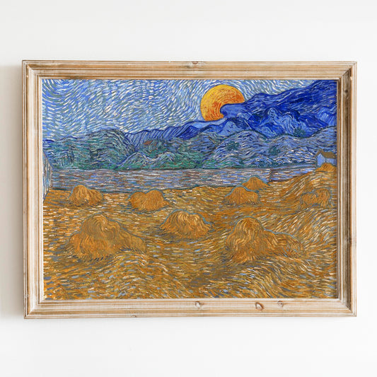 Landscape With Wheat Sheaves And Rising Moon (1889) by Van Gogh