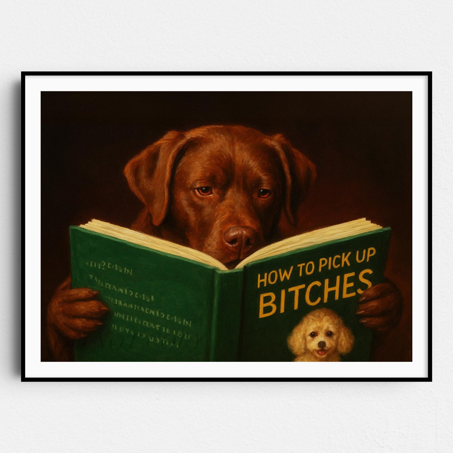 Chocolate Labrador Dog Reading Dating Book