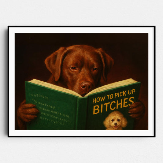 Chocolate Labrador Dog Reading Dating Book