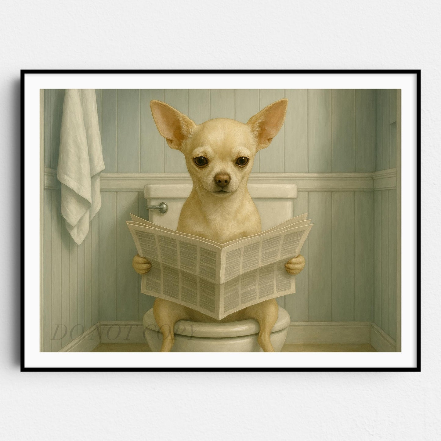 Chihuahua Dog Reading The Newspaper On The Toilet II