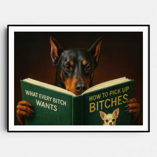 Doberman Dog Reading Dating Book