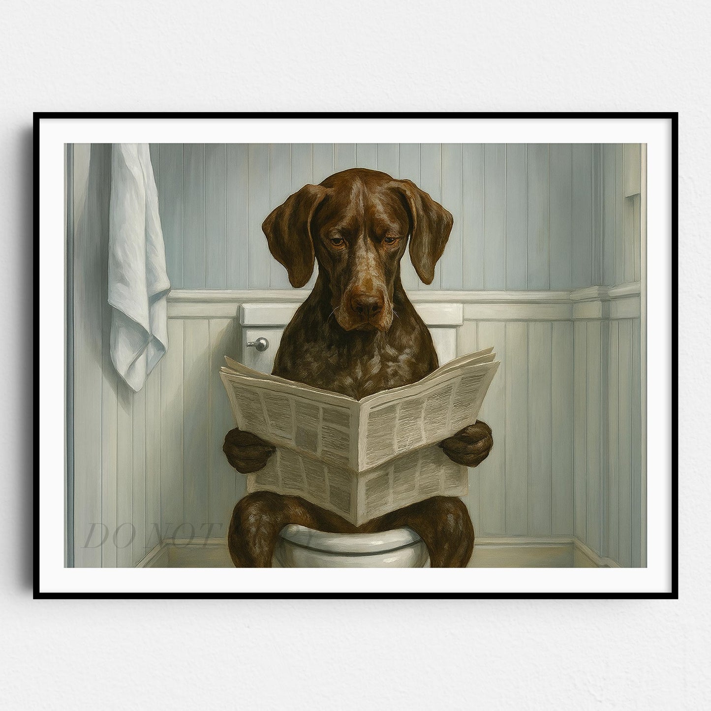 German Shorthaired Pointer Dog Reading The Newspaper On The Toilet