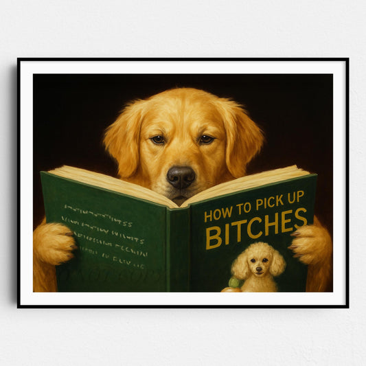 Golden Retriever Dog Reading Dating Book
