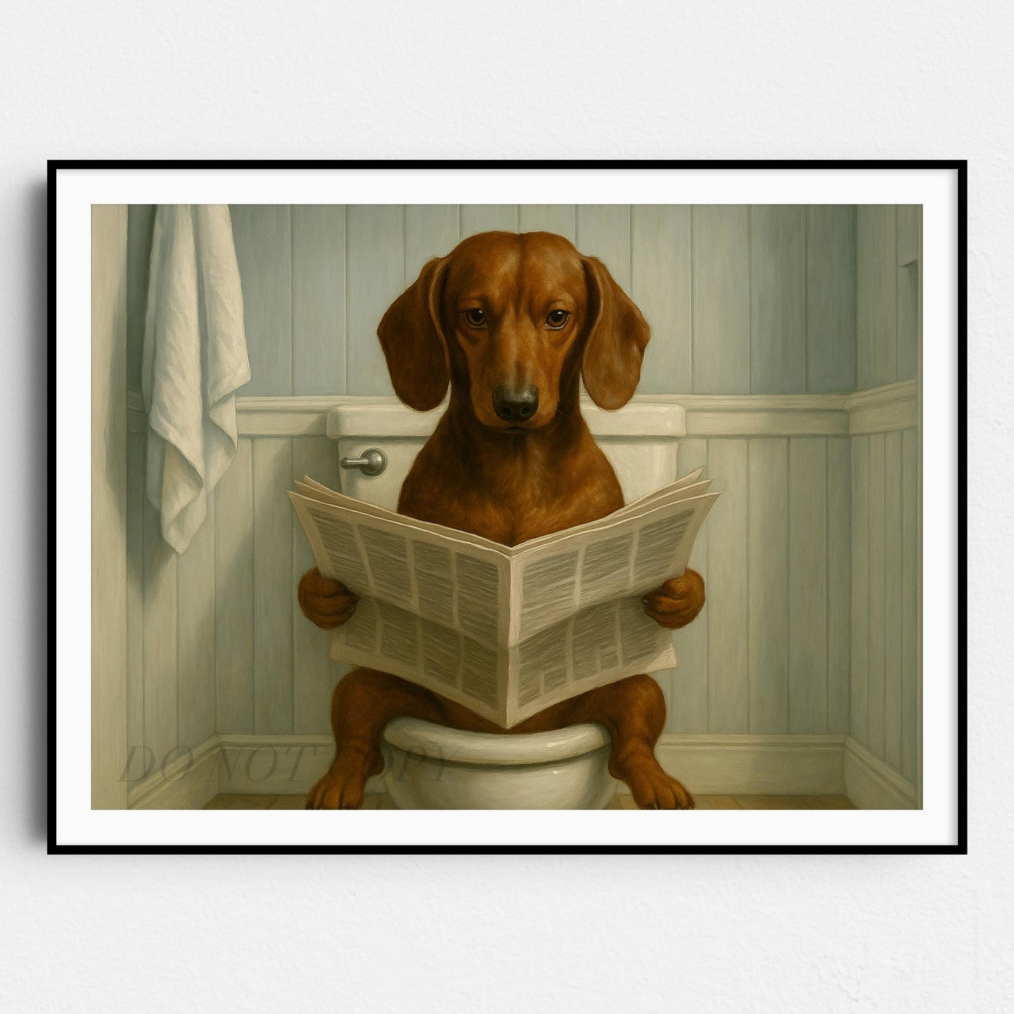 Dachshund Dog Reading The Newspaper On The Toilet
