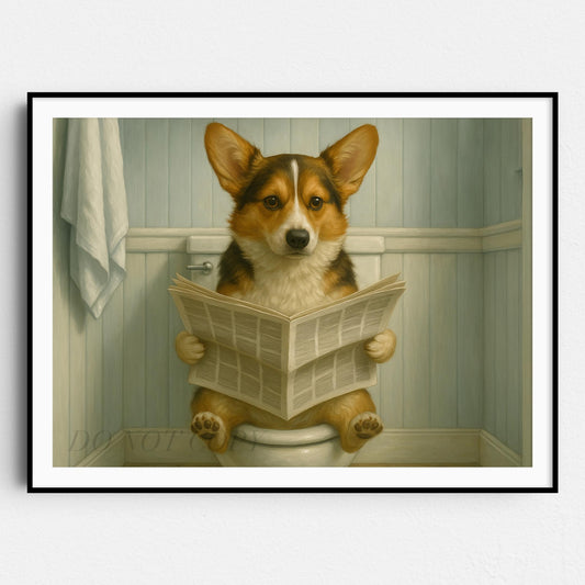 Corgi Dog On The Toilet Reading The Newspaper