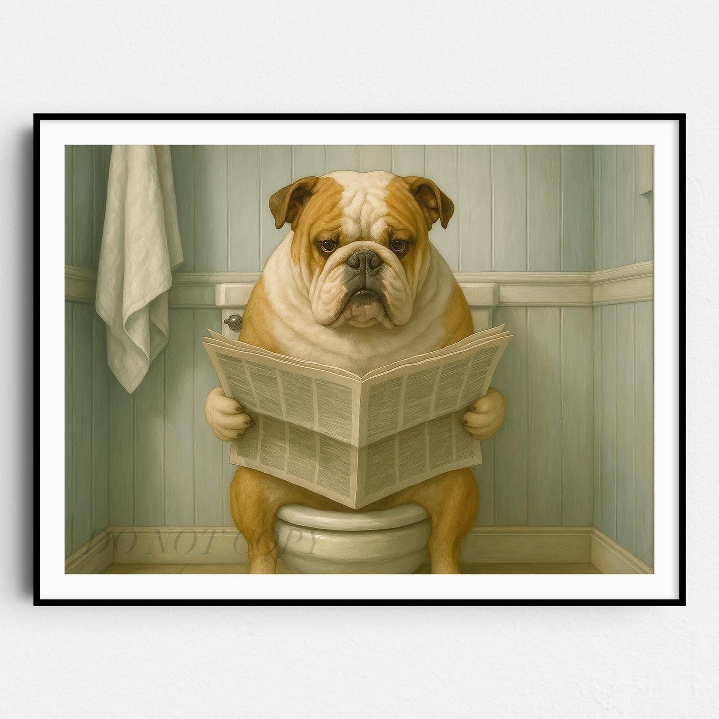Bulldog Reading The Newspaper On The Toilet