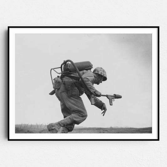 A U.S. Marine With Flamethrower in Iwo Jima, World War Two