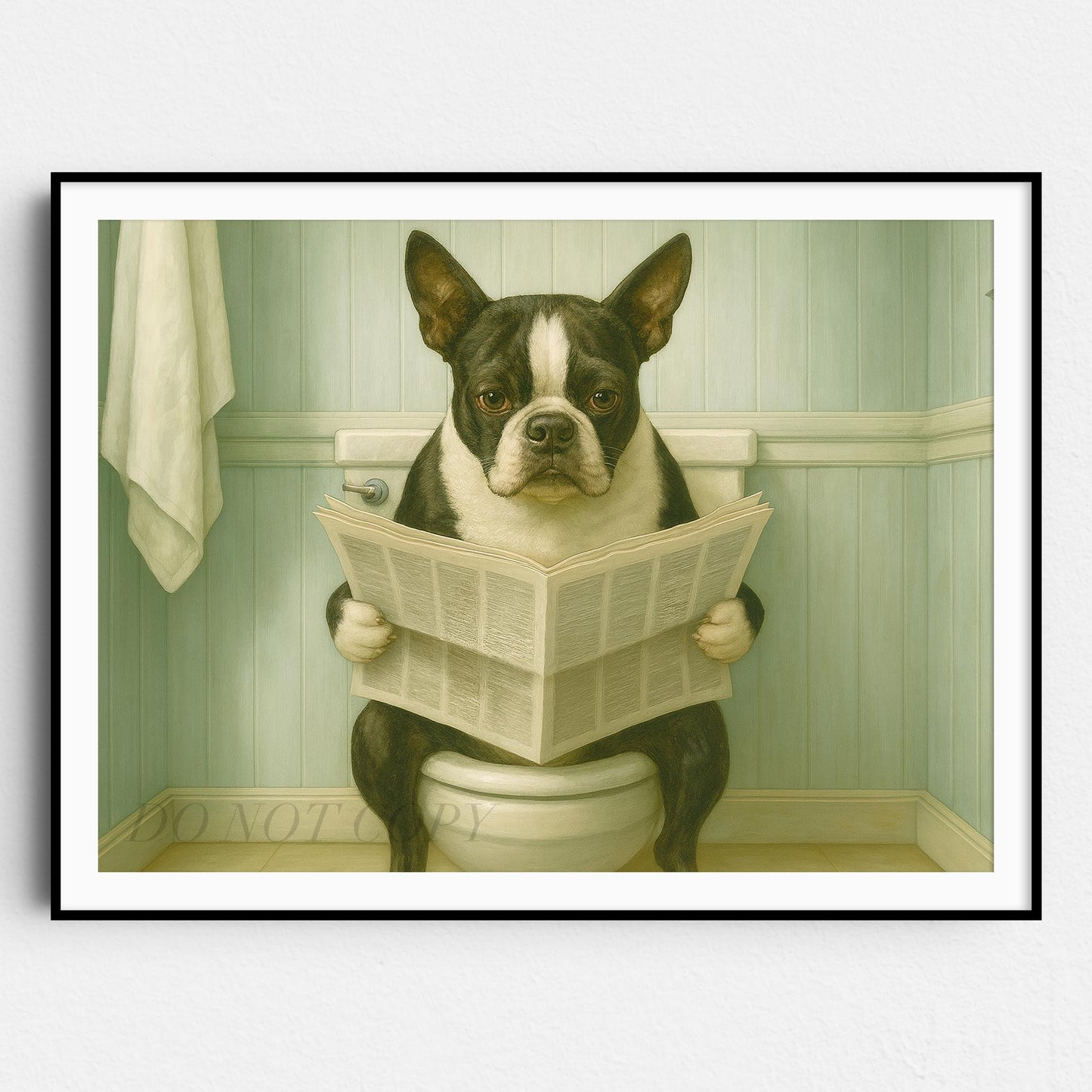 French Bulldog Reading The Newspaper On The Toilet