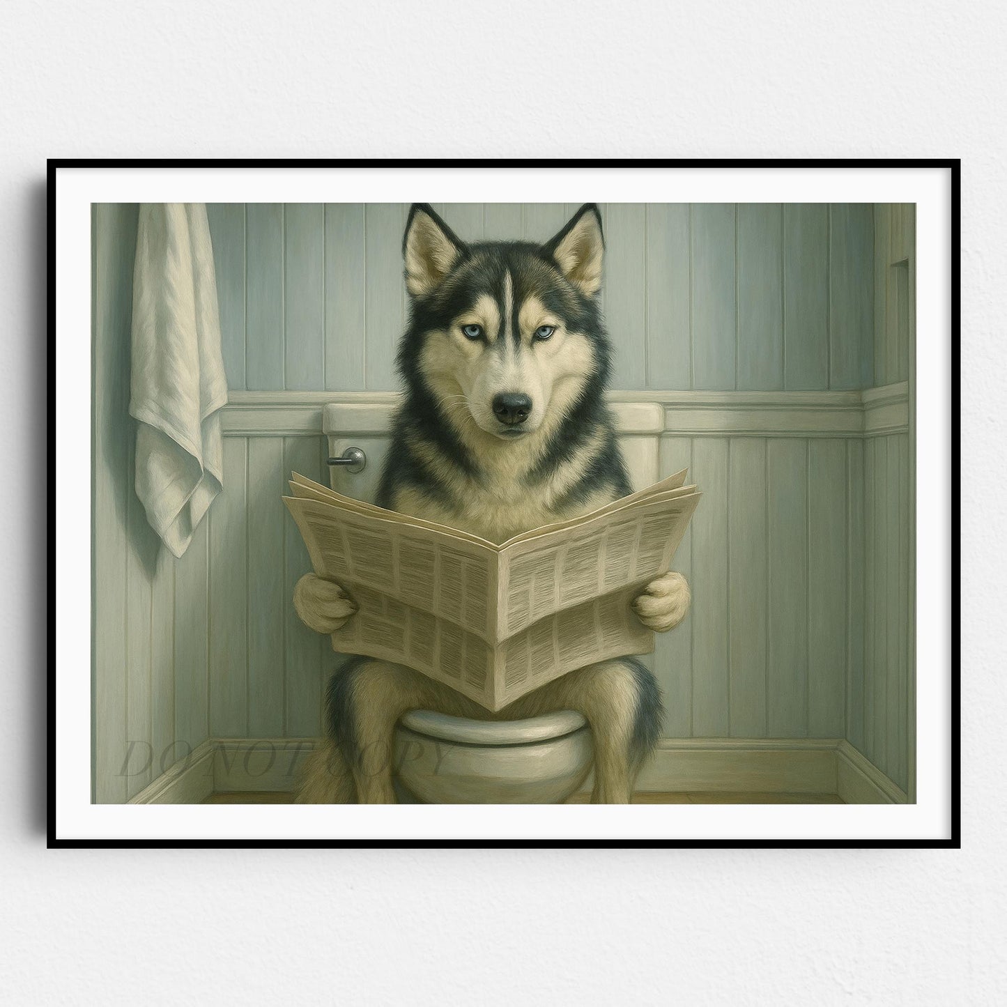 Husky Dog On The Toilet Reading The Newspaper