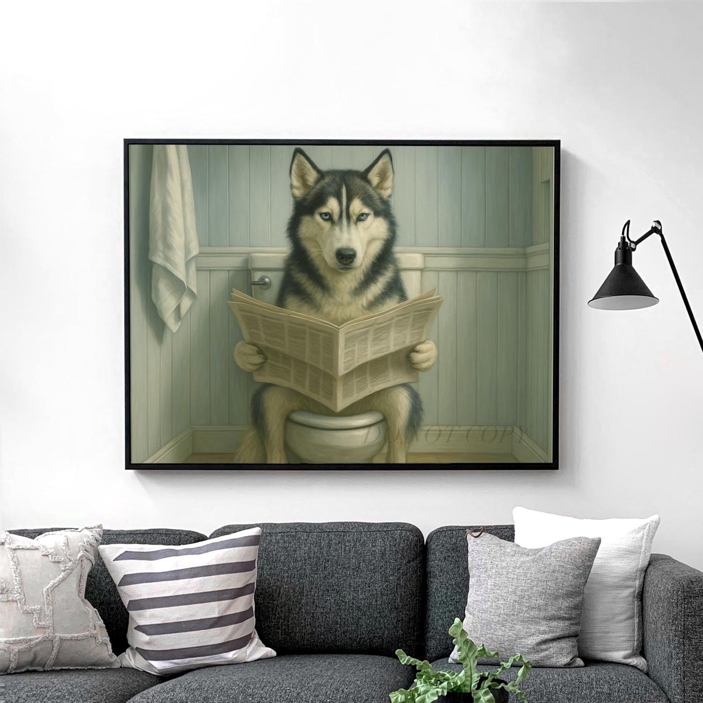 Husky Dog On The Toilet Reading The Newspaper