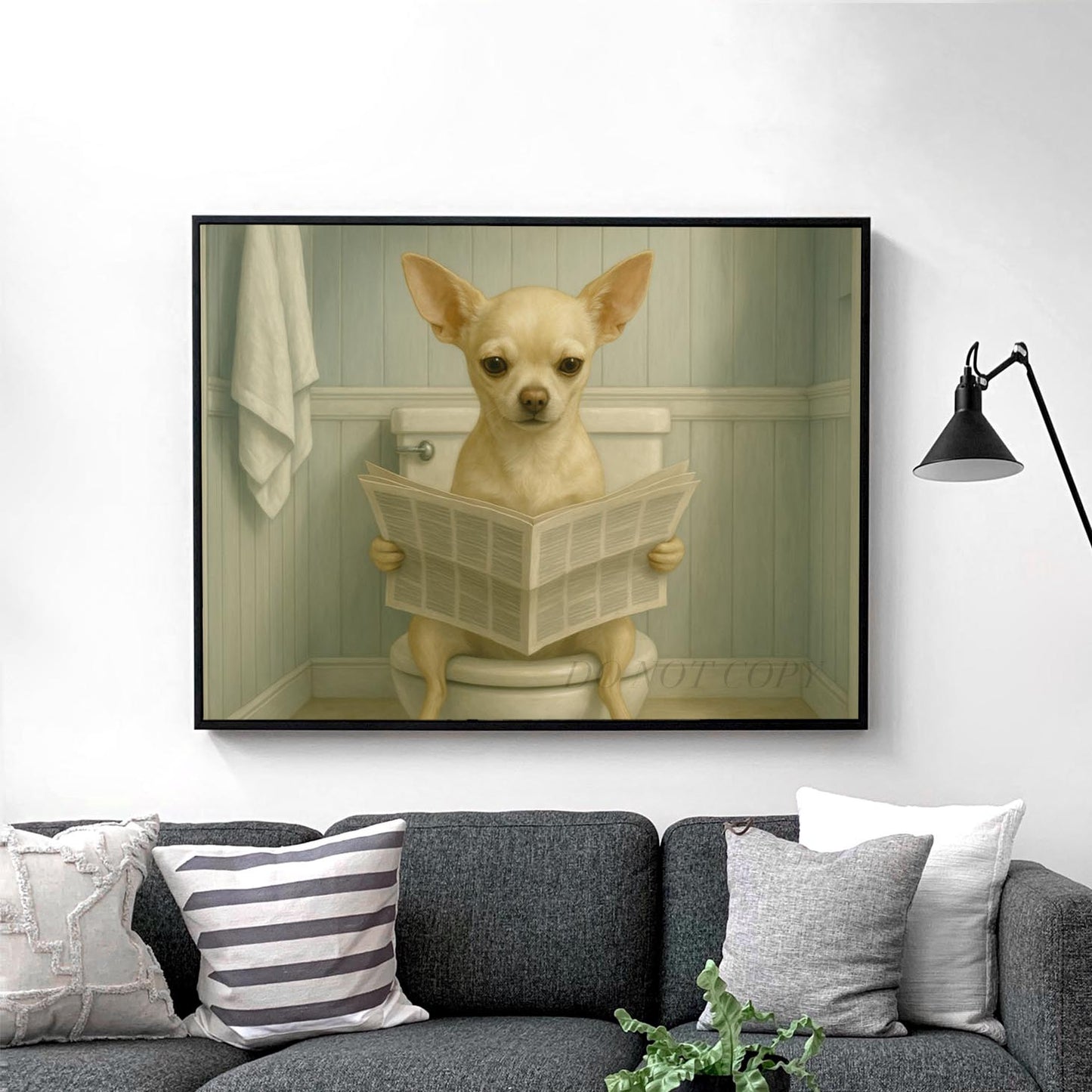 Chihuahua Dog Reading The Newspaper On The Toilet II
