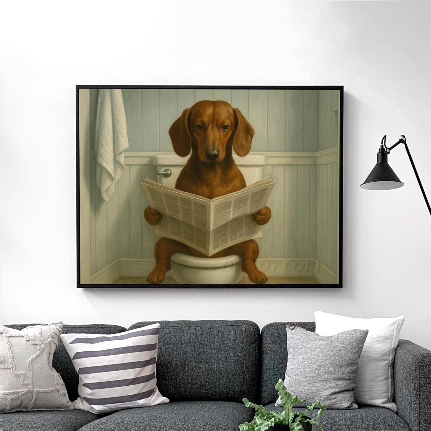Dachshund Dog Reading The Newspaper On The Toilet
