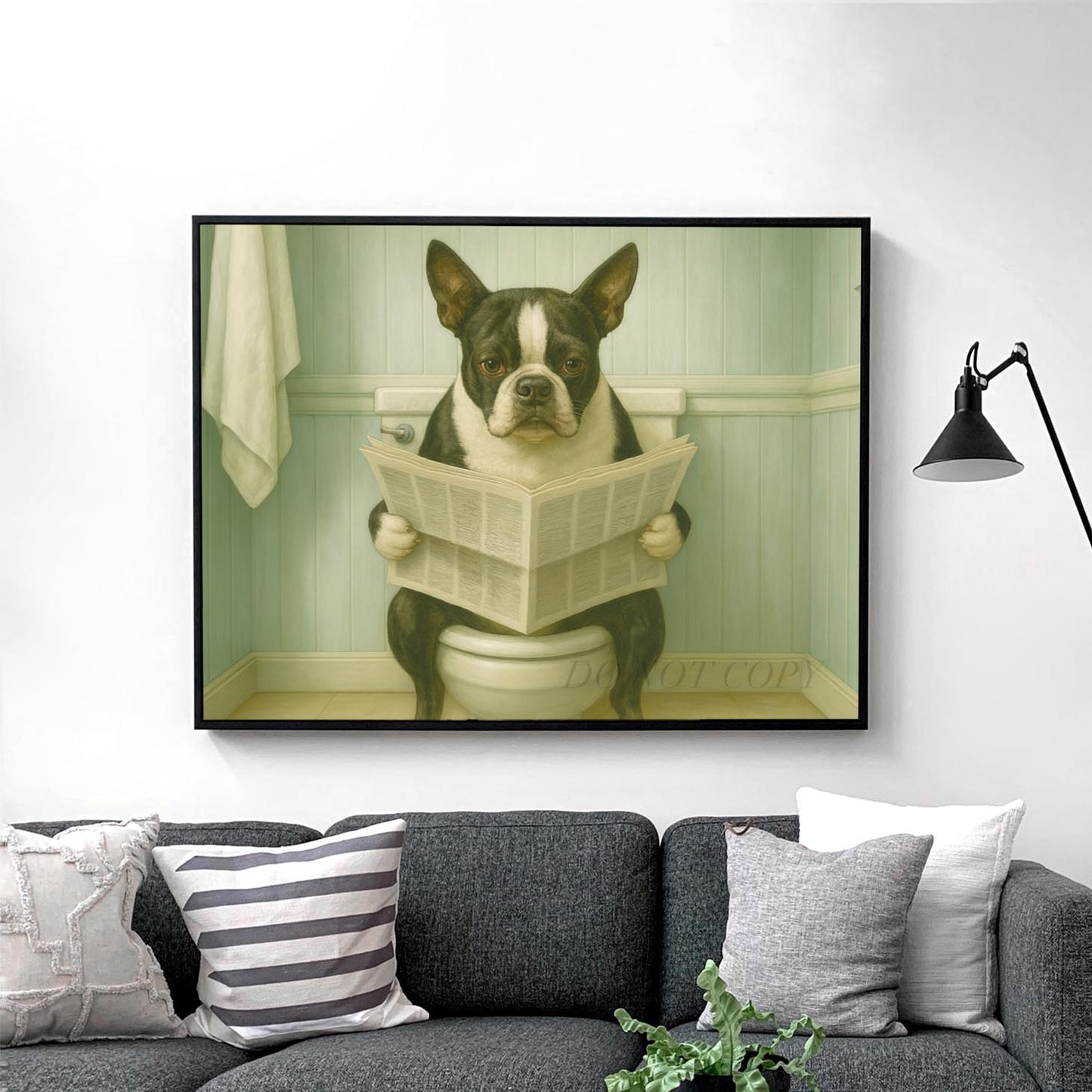 French Bulldog Reading The Newspaper On The Toilet