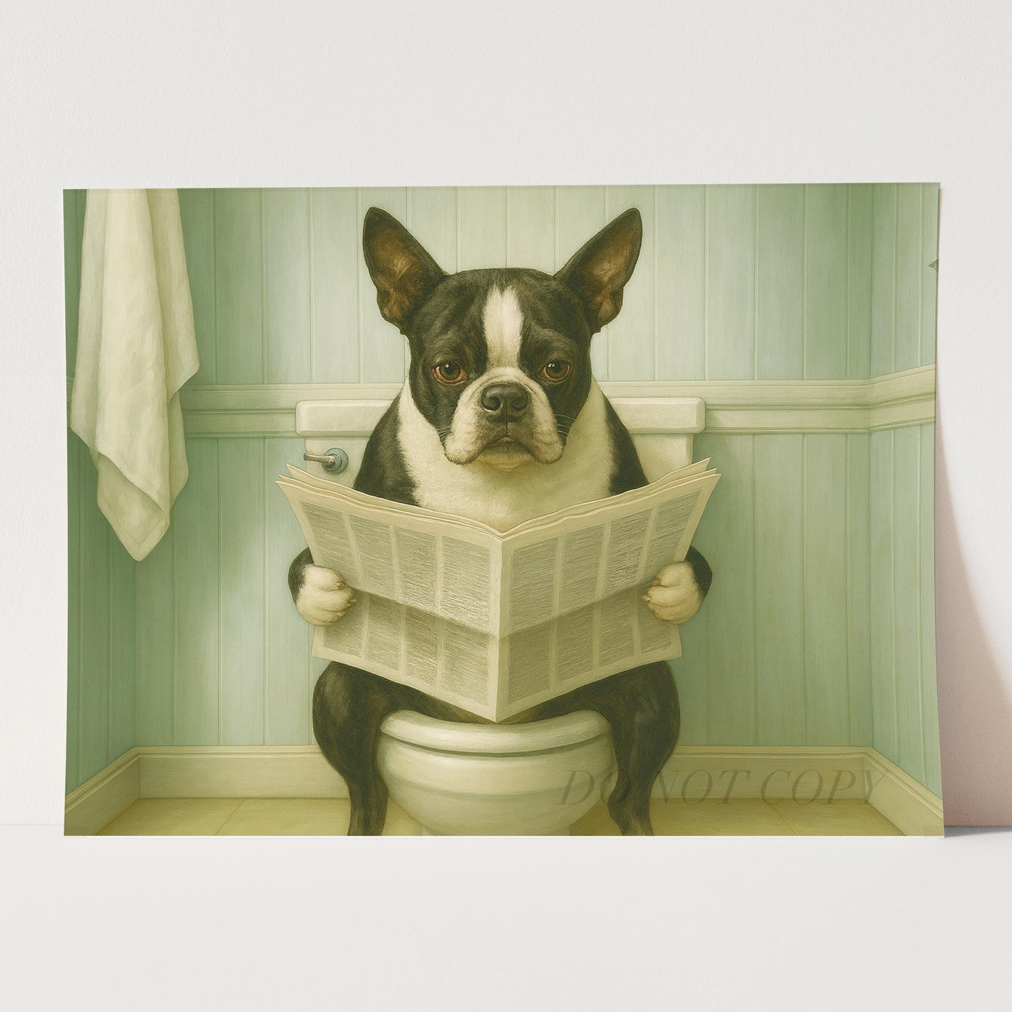 French Bulldog Reading The Newspaper On The Toilet