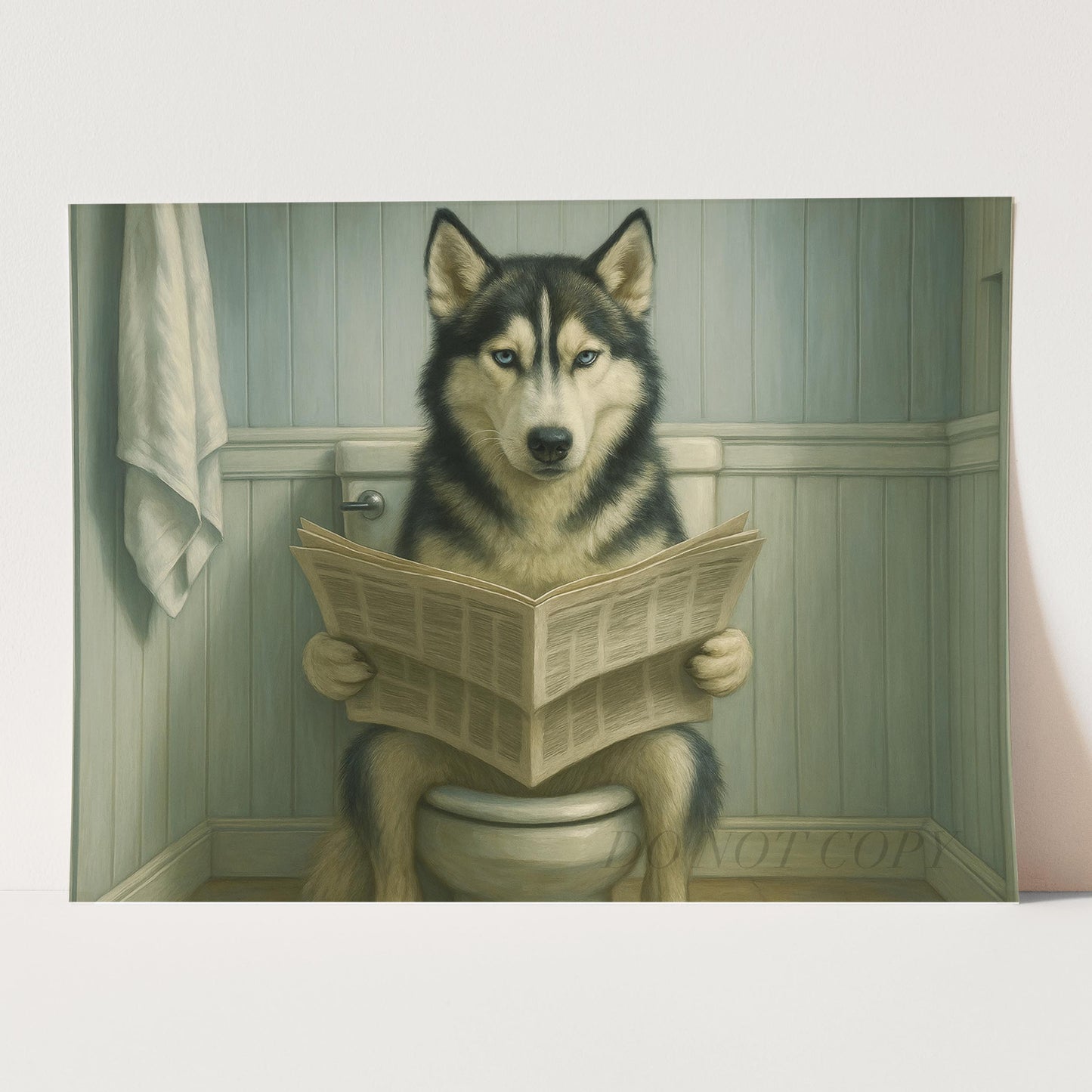 Husky Dog On The Toilet Reading The Newspaper
