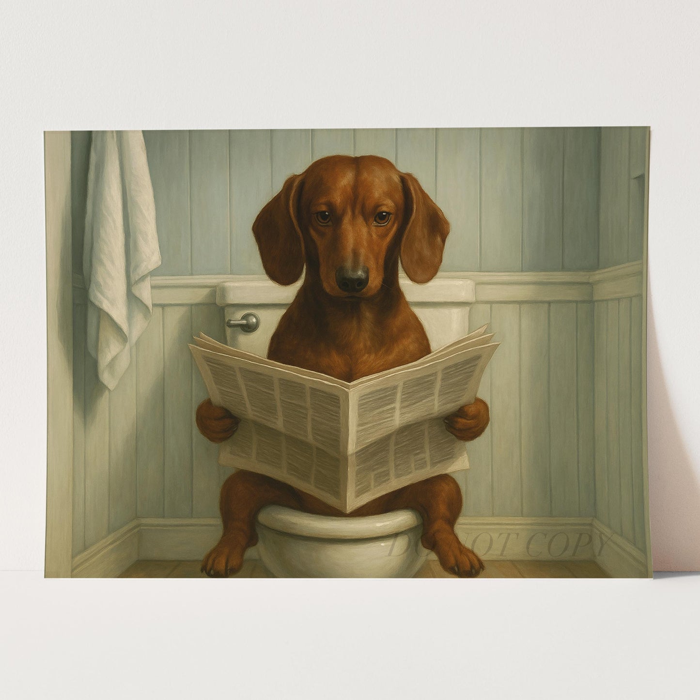 Dachshund Dog Reading The Newspaper On The Toilet
