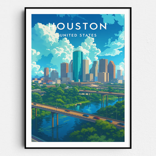 Houston Texas Vintage Travel Poster