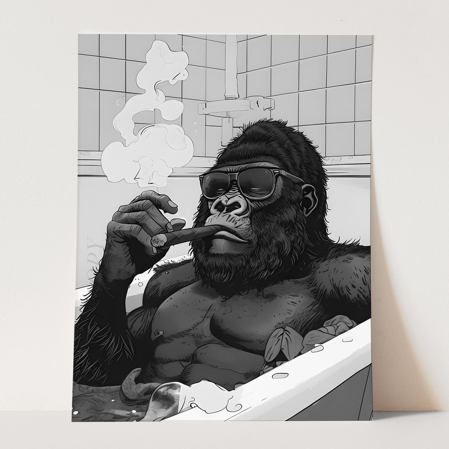 Gorilla In The Bathtub Smoking A Cigar