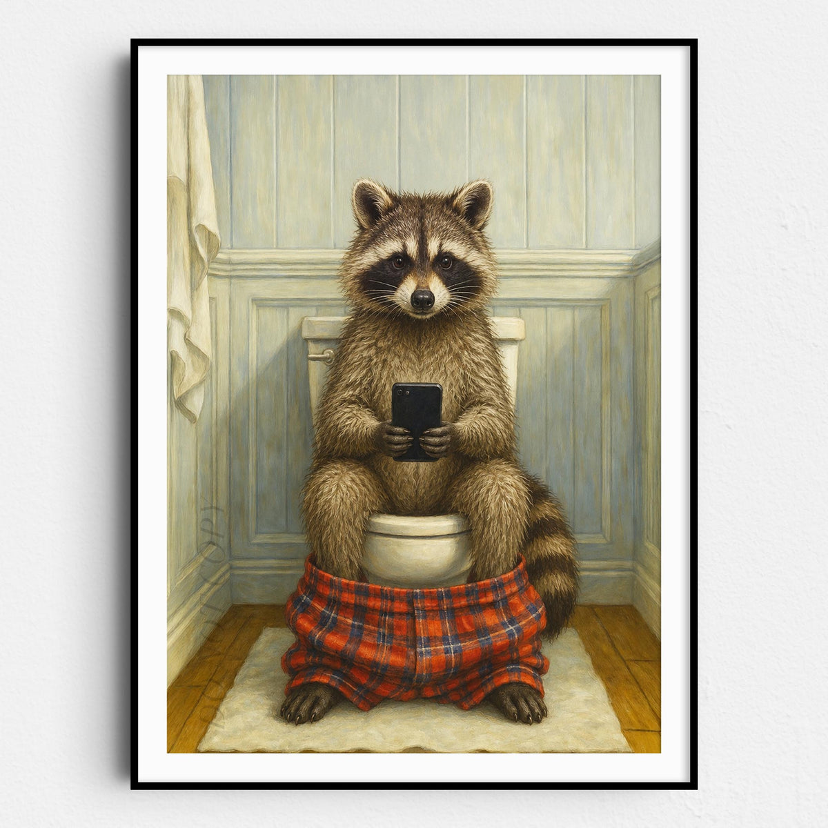 Raccoon On The Phone On The Toilet
