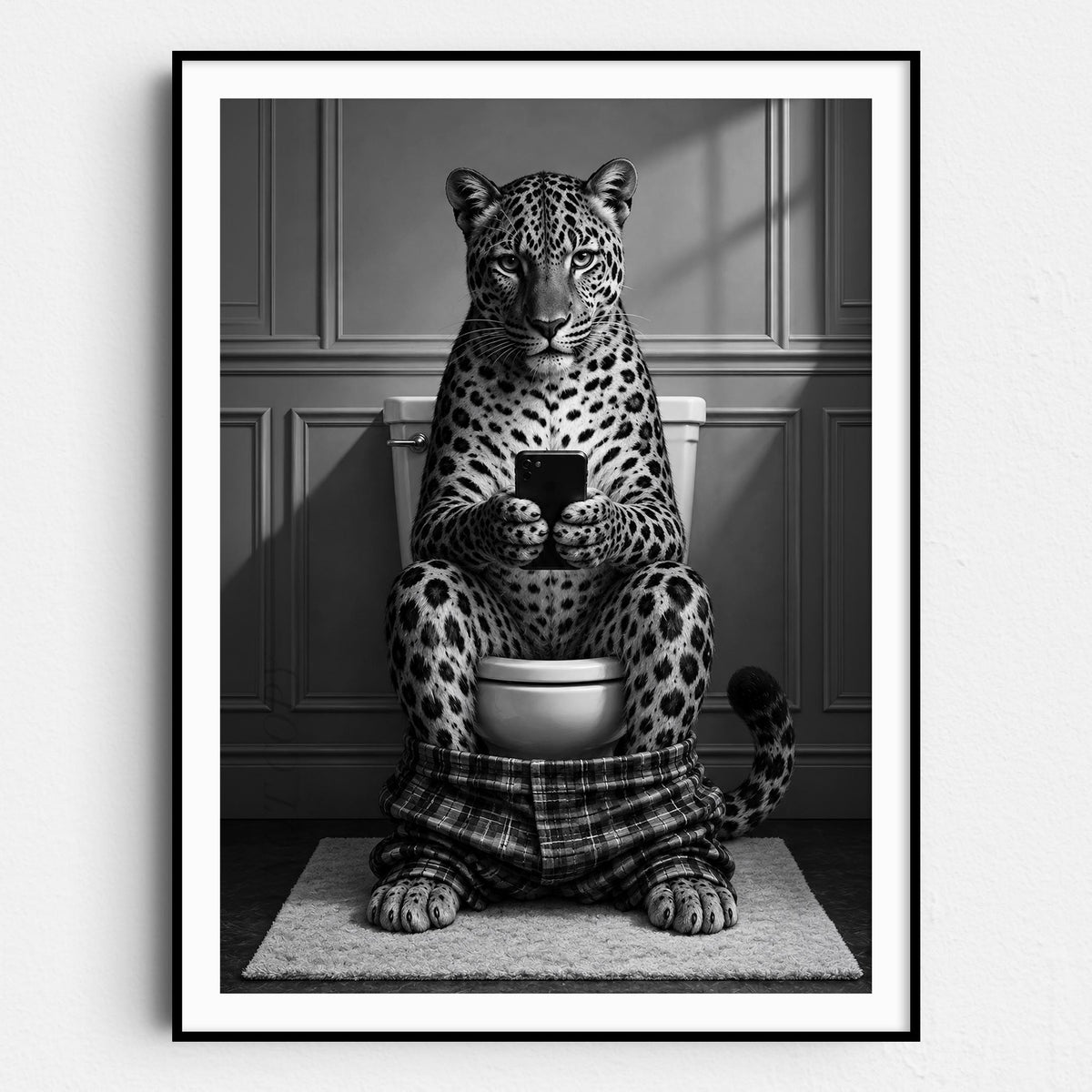 Leopard On The Phone On The Toilet
