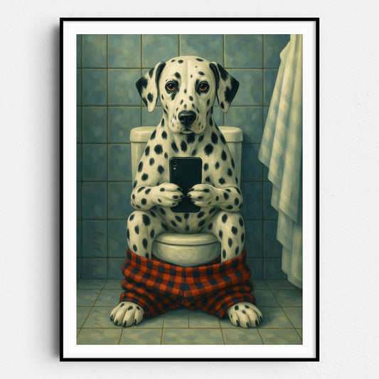 Dalmatian Dog On The Phone On The Toilet