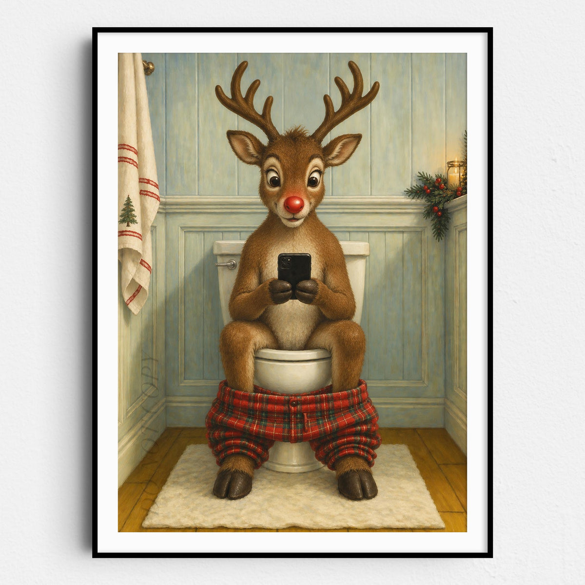 Rudolph the Red-Nosed Reindeer On The Phone On The Toilet