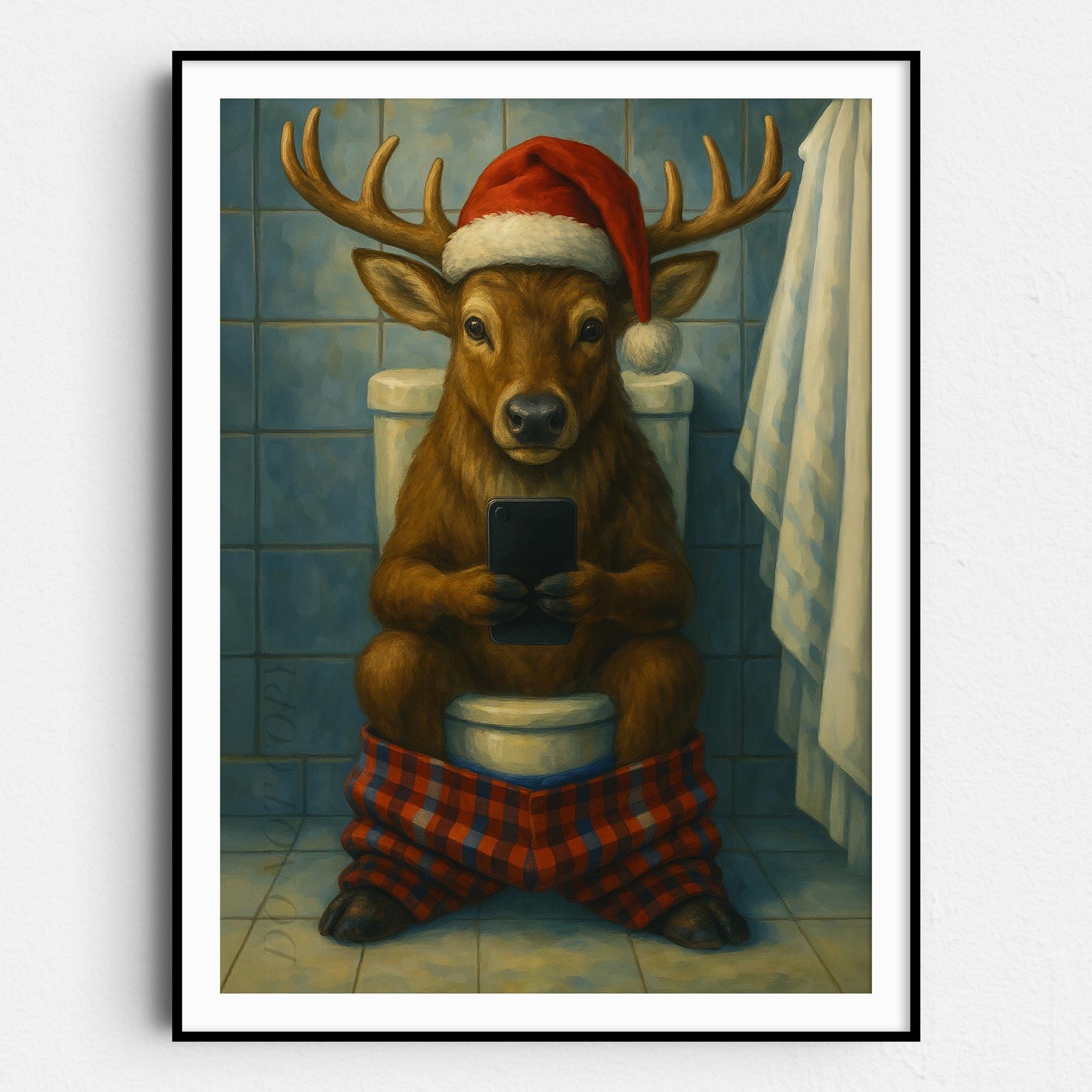 Reindeer On The Phone On The Toilet