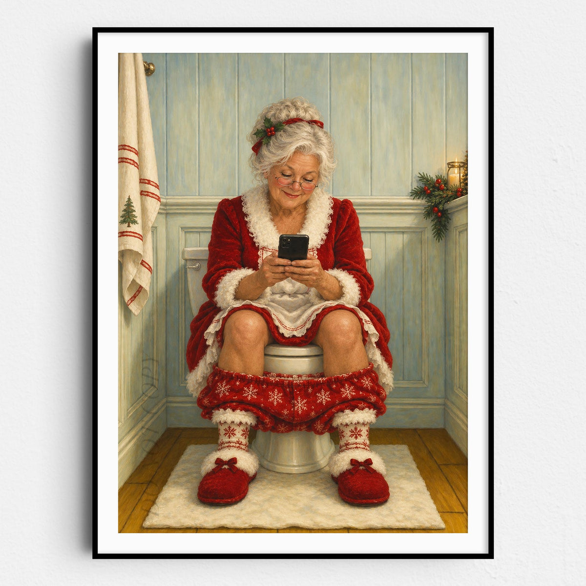 Mrs. Claus On The Phone On The Toilet