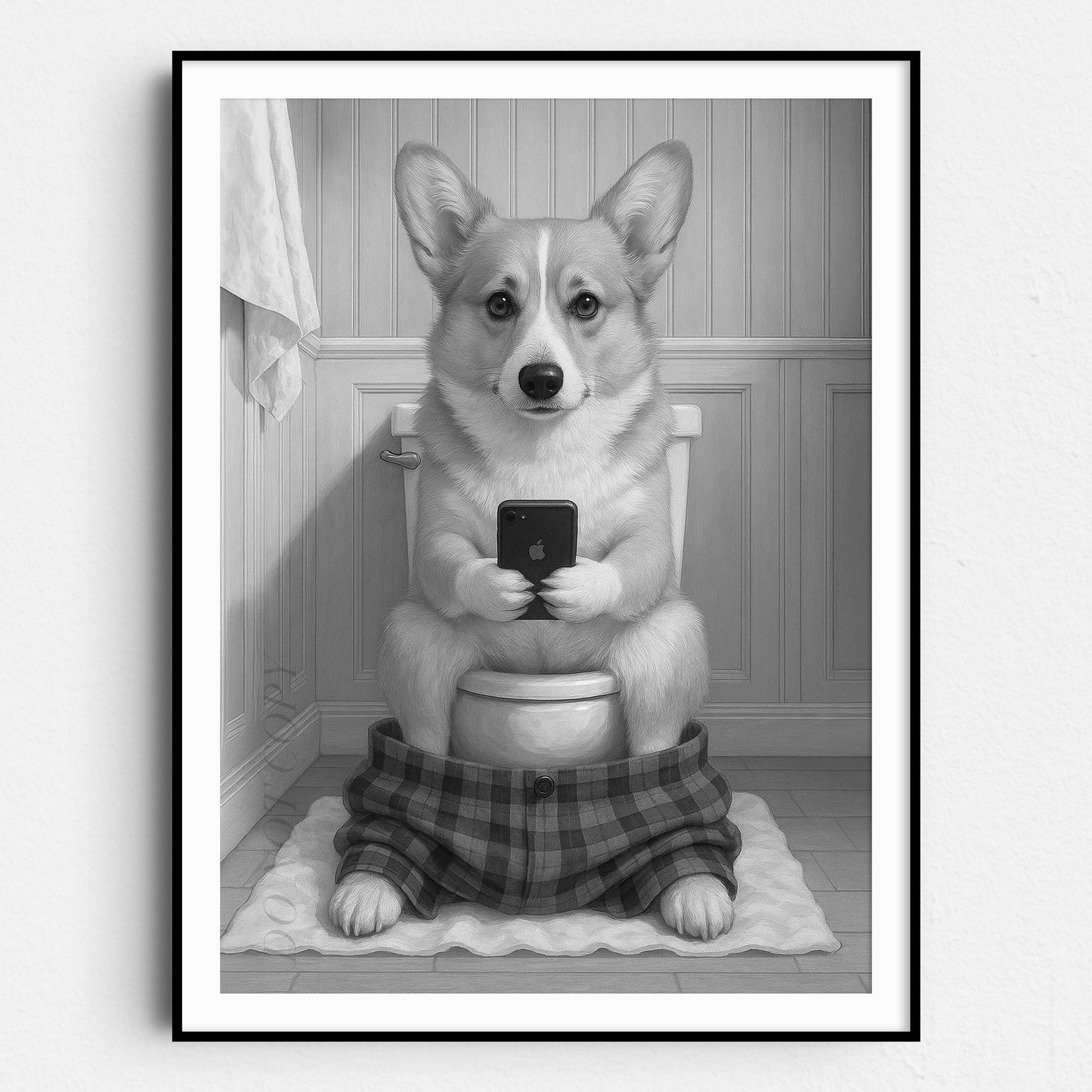 Pembroke Welsh Corgi Dog On The Phone On The Toilet