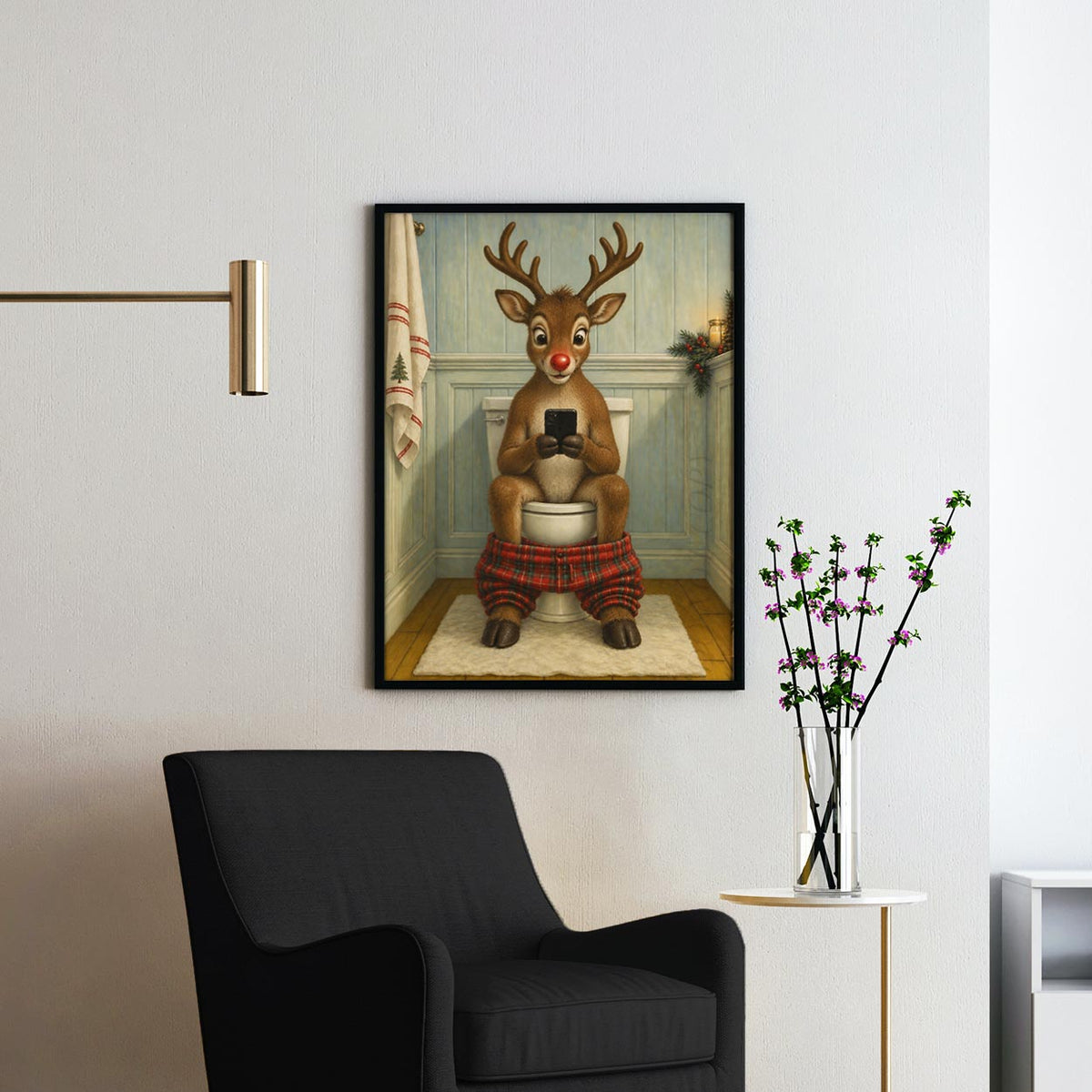 Rudolph the Red-Nosed Reindeer On The Phone On The Toilet