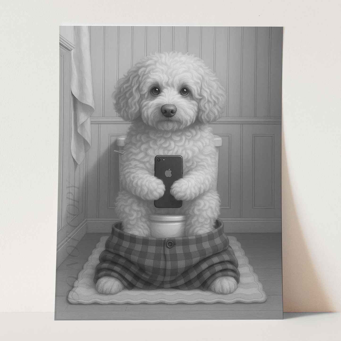 Cockapoo Dog On The Phone On The Toilet